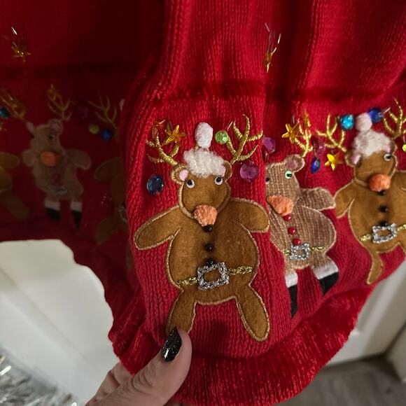 The Quaker Factory Christmas cardigan sweater Red Reindeer Large vintage 1990s - Picture 11 of 11